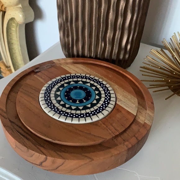 Flower Power Goodwood Cheese Tray pedestal tile wooden Mexican style boho‎ - Picture 11 of 12